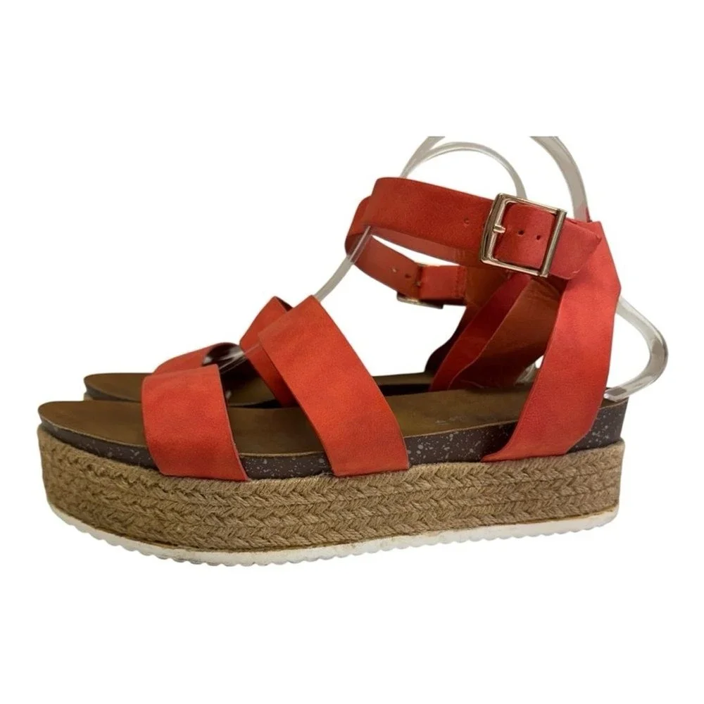 Platform Espadrille Sandals Coral Ankle Strap Buckle Summer Casual Shoes